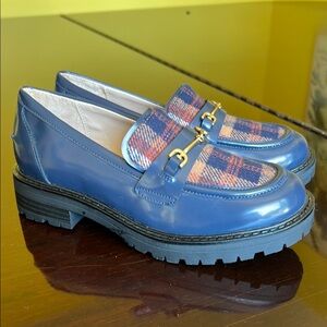 Sam Edelman New York, Girls’ Blue Plaid Loafers Like New, 2M EU 32